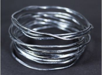 Interesting Modernist Springy Silver Tone Bracelet