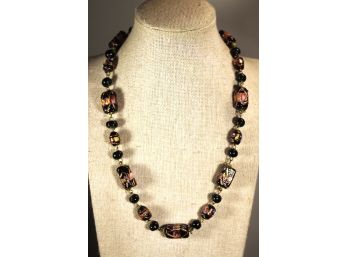 Vintage 1920s Black Venetian Art Glass Wedding Cake Beaded Necklace