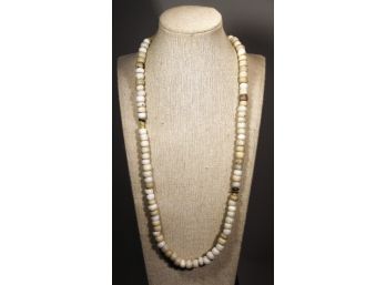 Ethnographic White Beaded Necklace 26' Long