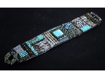 Very Fine Studio Inlaid Bracelet By Julie Powell Having Turquoise