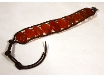 Fine Leather And Carnelian Stone Bracelet