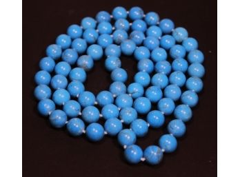 Fantastic Strand Of Vintage Chinese Genuine Turquoise Beads Necklace 34' Long