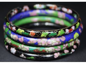 Lot Four Fine Chinese Enamel Cloisonne Bangle Bracelets