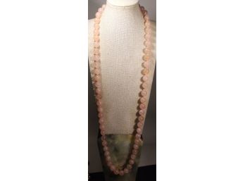 Fine 34' Long Strand Of Genuine Rose Quartz Beads Necklace