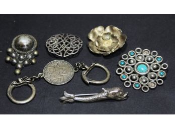 Lot Misc. Scrap Sterling Silver Brooches, Etc.