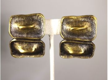 1980s Designer Dull Gold Tone Clip Earrings