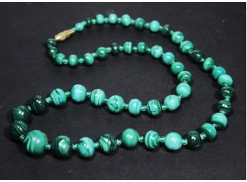 Vintage Genuine Malachite Graduated Beaded Necklace 18' Long