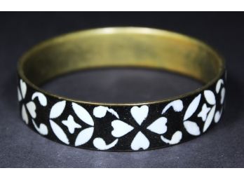 Fine 1980s Inlay Bangle Bracelet Brass