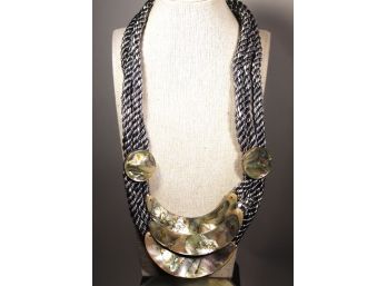 Silver Colored Braided Necklace Having Abalone Shells 22' Long