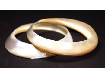 Pair Vintage Solid Carved Mother Of Pearl Bangle Bracelets