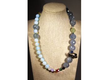 Fine Designer Studio Glass And Gemstone Beaded Necklace Sterling Snake Clasp