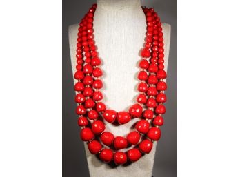 FANTASTIC Red Facted Plastic Triple Beaded Necklace Designer