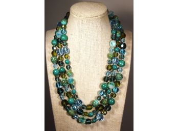 Superb Art Glass And Faceted Crystal Beaded Necklace 60' Long!