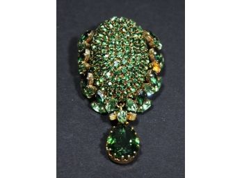 FANTASTIC Green Rhinestone Brooch W Drop MADE IN AUSTRIA (missing One Stone)