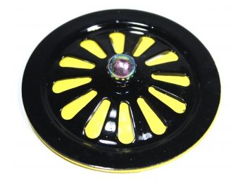 Almost Industrial Style 'Wheel' Formed Brooch Yellow & Black Large