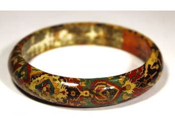 Designer Signed Irena Rybicka Decopage Metal Bangle Bracelet Oriental Carpet Design