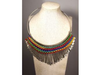 Awesome 1980s Rainbow Woven Nickle Plated Torque Necklace