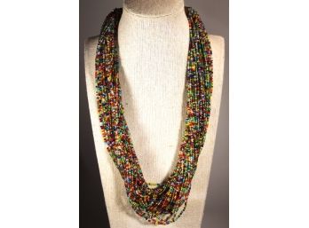 Vintage Rainbow Micro Glass Multi Strand Beaded Necklace 34' Long