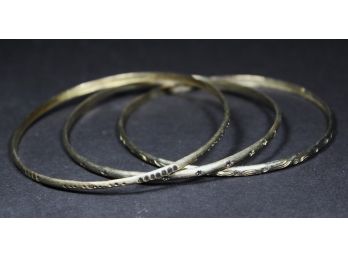 Three Vintage Fine 925 Sterling Silver Bangle Bracelets Having Design