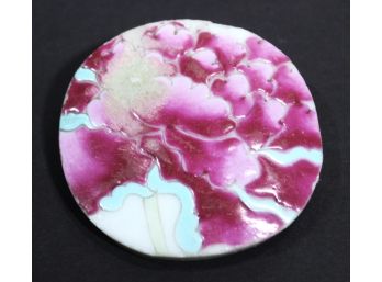 Antique Chinese Chrysanthemum Famille Rose Fragment Porcelain Brooch