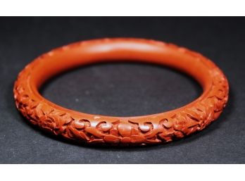 Vintage Carved Chinese Red Cinnabar Bangle Bracelet