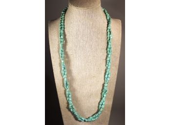 Fine Chinese Genuine Turquoise Beaded Double Strand Necklace Having Silver Clasp