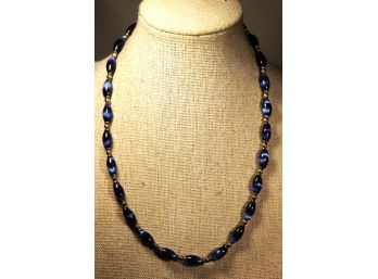 Interesting Hard Stone Almost Blue Cat's Eye Stone Beaded Necklace