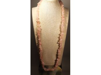 Chunky Shard Beaded Necklace Rose Quartz 28' Long