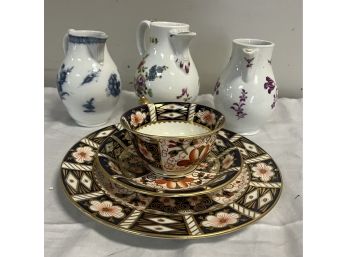 Three Small Porcelain Pitchers And Royal Crown Derby Set Up