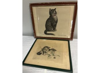 Two Vintage Cat Prints