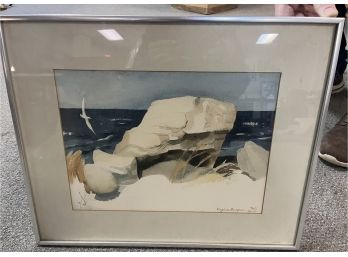 Framed Seascape Watercolor Signed Virginia Burgess