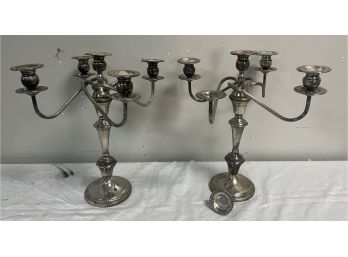 Pair Of Five Arm Silver Plate Candelabras