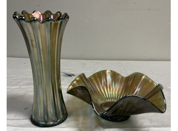 Two Pieces Of Carnival Glass