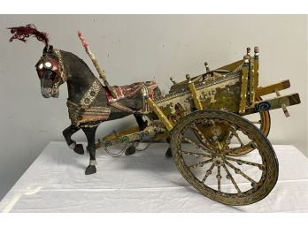Folk Art Painted Pony And Cart