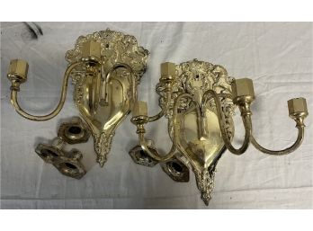 Pair Of English Metal Sconces With Full  Body Lions