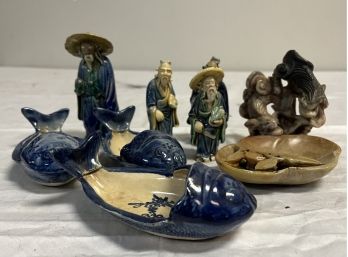 Nine Small Oriental Items In Porcelain And Soapstone