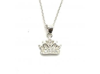 Sterling Silver Crown With Clear Stones Pendant Necklace