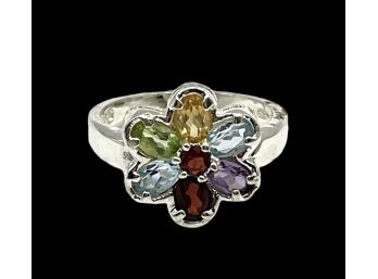 Vintage Sterling Silver Multi Color Flower Ring, Size 7