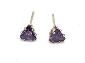 Vintage Sterling Silver Triangle Purple Stone Stud Earrings