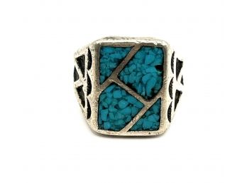 Vintage Native American Sterling Silver Turquoise Color Ring, Size 8.75