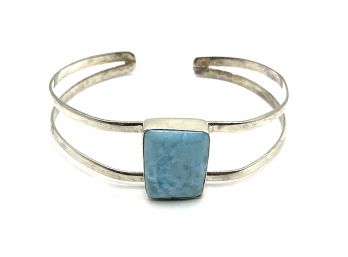 Beautiful Sterling Silver With Polished Blue Stone Cuff Bracelet