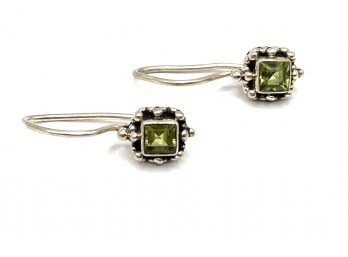 Vintage Sterling Silver Peridot Color Stone Earrings