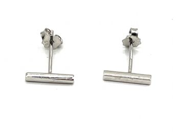 Vintage Sterling Silver Straight Line Stud Earrings