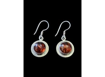 Vintage Sterling Silver Amber Color Earrings