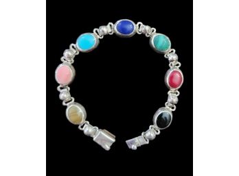 Vintage Mexico Sterling Silver Multi Color Scarab Bracelet