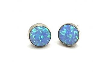 Vintage Sterling Silver Blue Opal Color Stud Earrings