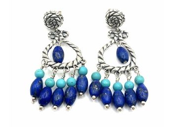 Vintage Southwestern Sterling Silver Blue Beaded Earrings