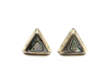 Vintage Mexican Sterling Silver Abalone Triangle Earrings