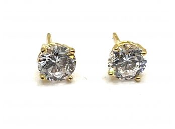 Sterling Silver Vermeil Round Clear Stone Stud Earrings