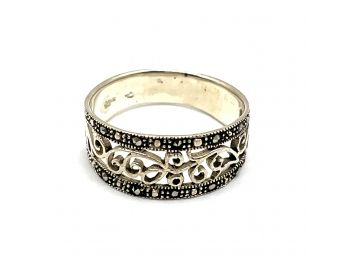 Vintage Sterling Silver Ornate Marcasite Rings, Size 8.25